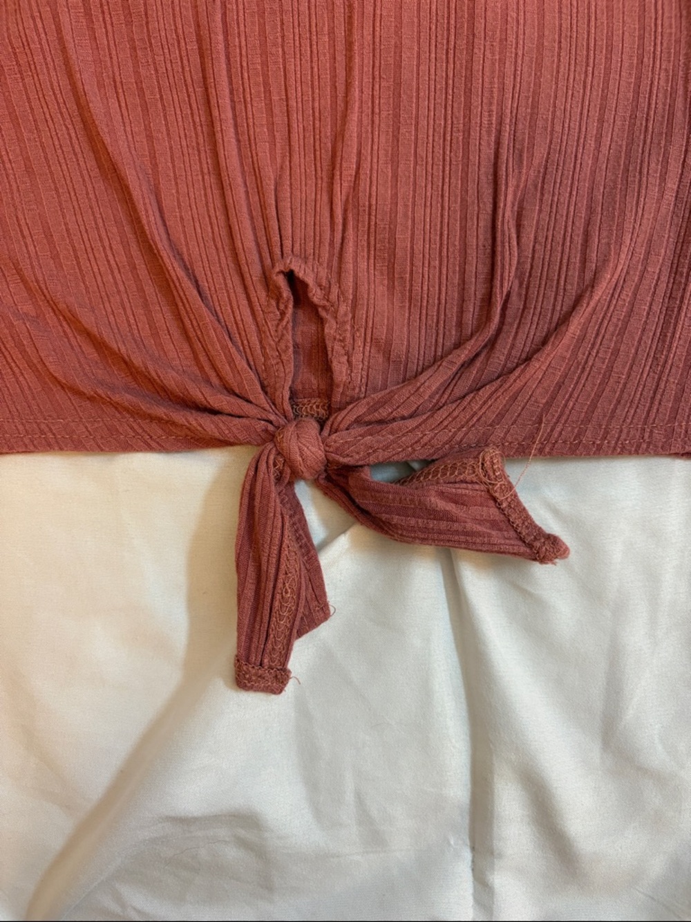 Junior Pink Rust Knot-Front Ribbed Tee - Picture 3 of 6